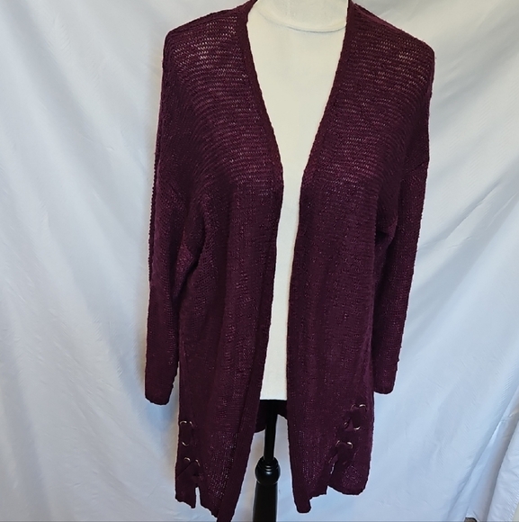 Terra & Sky Sweaters - Terra Sky Women's Burgundy Open-Front Long Sleeve Sweater Size  OX/14W